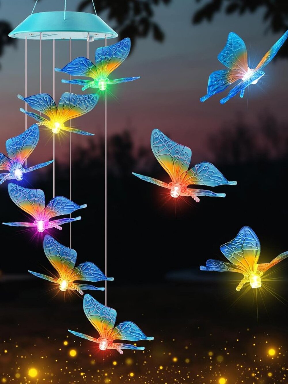 Solar Wind Chimes Outdoor, Color Changing Butterfly Gift for Mom Grandma